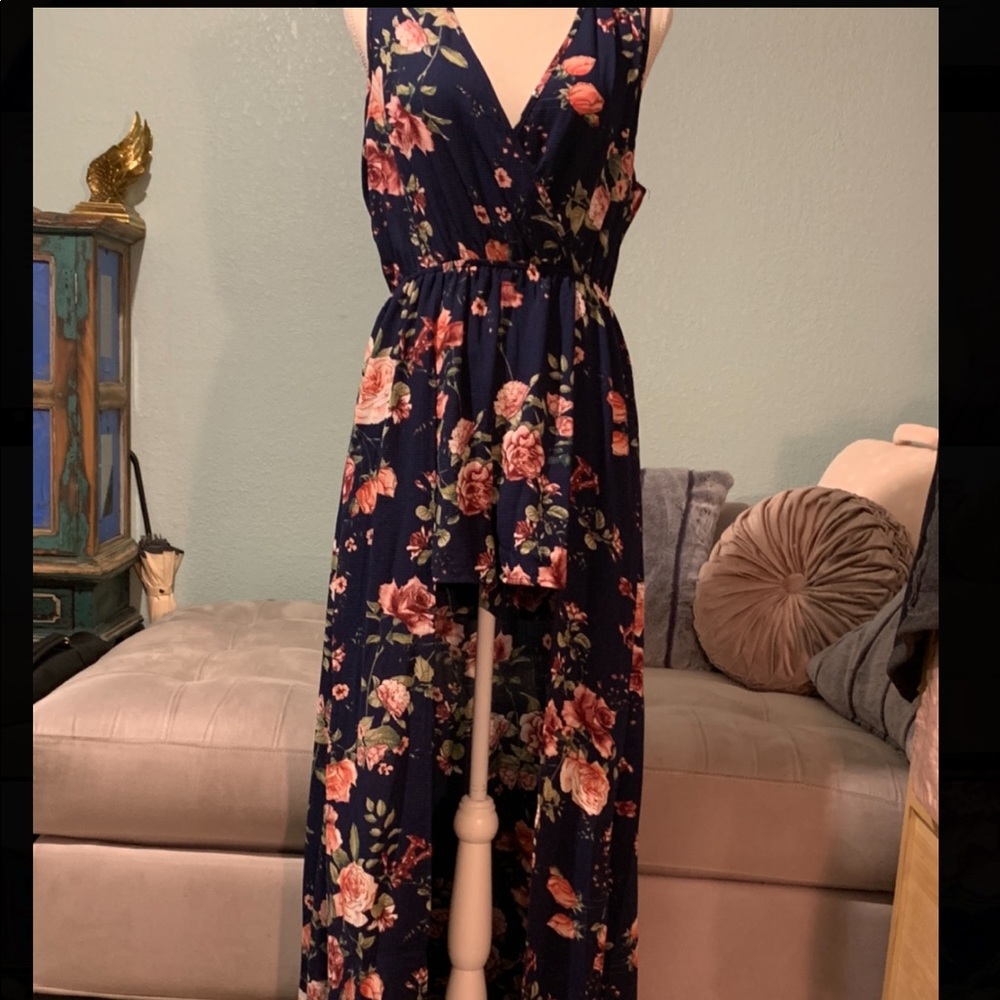 Cute floral high low romper dress